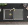 Mexen Leo chiuvetă de granit cu un compartiment, cu picurător și baterie de bucătărie Savita, gri - 6501-71-672601-50