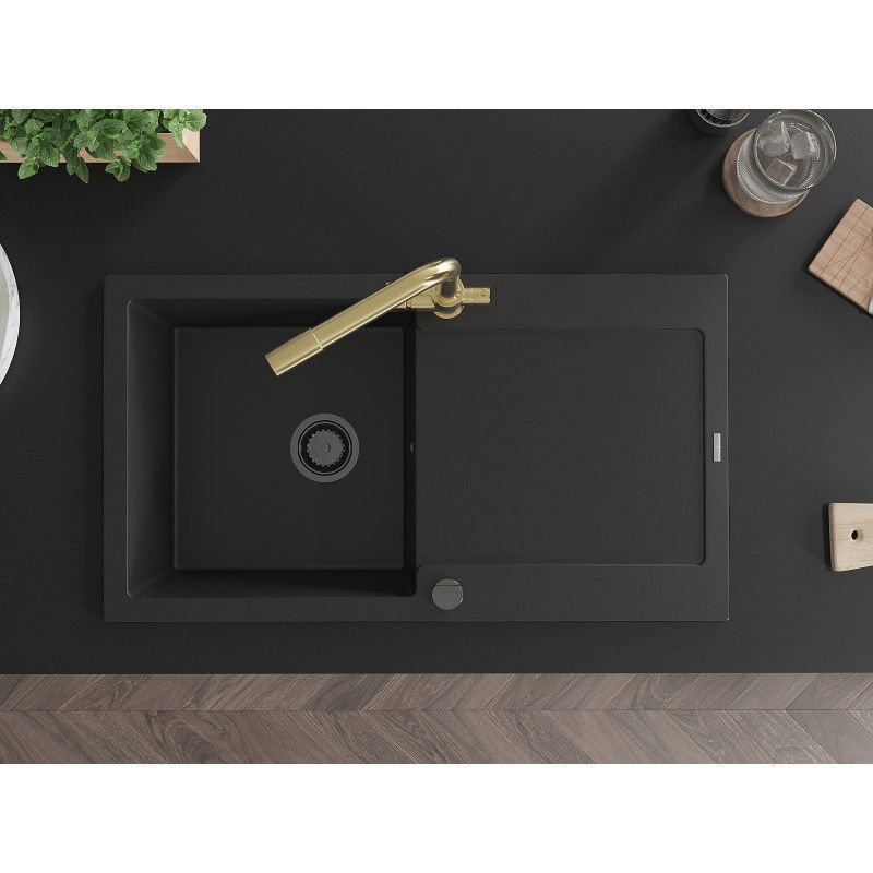 Mexen Leo egymedencés gránit mosogató lefolyóval és Duero konyhai csappal, fekete - 6501-77-671600-50