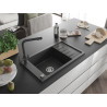 Mexen Elias 1-medencés gránit mosogató csapteleppel és csöpögtetővel Duero, fekete csíkozott - 6511-76-671600-76