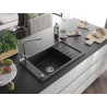 Mexen Elias chiuvetă de bucătărie granitică cu 1 cuvă, cu scurgător și baterie Duero, neagră - 6511-77-671600-00