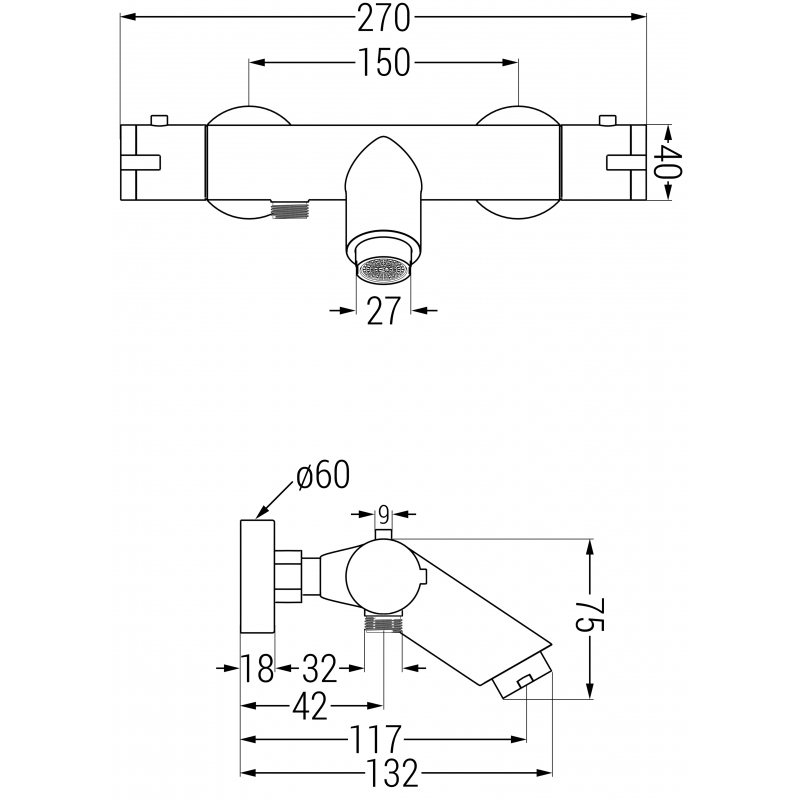 Mexen Kai termosztatikus kádtöltő csaptelep, króm - 77300-00