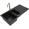 Mexen Andres gránit mosogató 1,5 rekeszes csepptálcával és konyhai csappal Telma, fekete - 6515-77-670200-50-B