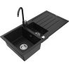 Mexen Andres chiuvetă de granit cu 1,5 camere cu scurgător și baterie de bucătărie Telma, negru - 6515-77-670200-70
