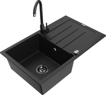Mexen Bruno egymedencés gránit mosogató csepegtetővel és Telma konyhai csapteleppel, fekete - 6513-77-670200-70-B