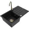 Mexen Bruno chiuvetă de granit cu o singură cuvă cu scurgător și baterie de bucătărie Telma, negru - 6513-77-670200-50