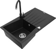 Mexen Cesar gránit mosogató 1 rekeszes csepegtetővel és Telma konyhai csapteleppel, fekete - 6514-77-670200-70