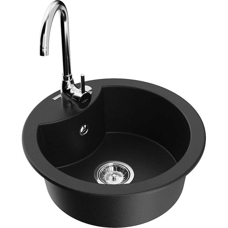 Mexen Diego chiuvetă de granit cu o cuvă cu baterie de bucătărie Telma, negru - 6512-77-670200-00