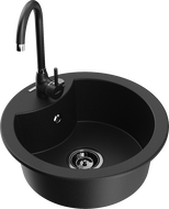 Mexen Diego 1-medencés gránit mosogató Telma konyhai csappal, fekete - 6512-77-670200-70-B