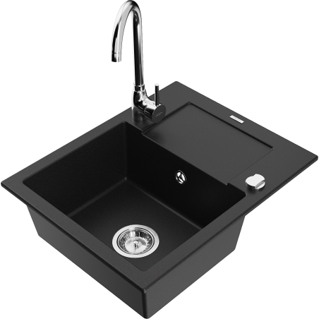Mexen Enzo chiuvetă de granit cu o cuvă cu scurgător și robinet de bucătărie Telma, negru - 6506-77-670200-00