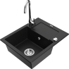 Mexen Enzo chiuvetă de granit cu o cuvă cu scurgător și robinet de bucătărie Telma, negru - 6506-77-670200-00