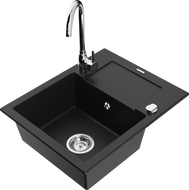 Mexen Enzo 1-medencés gránit mosogató csepegtetővel és Telma konyhai csapteleppel, fekete - 6506-77-670200-00