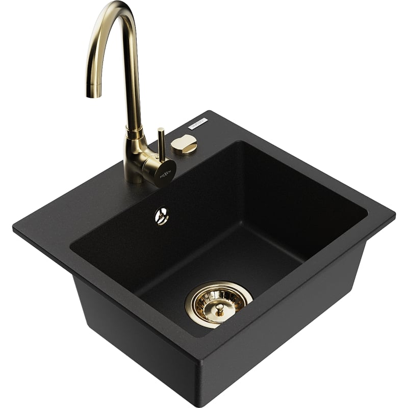 Mexen Milo chiuvetă de granit 1-cameră cu baterie de bucătărie Telma, negru - 6505-77-670200-50