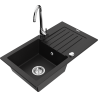 Mexen Pablo chiuvetă de granit cu 1 cuvă cu scurgător și baterie de bucătărie Telma, neagră - 6510-77-670200-00
