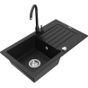 Mexen Pablo gránit mosogató 1 rekeszes csepptálcával és Telma konyhai csapteleppel, fekete - 6510-77-670200-70