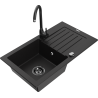Mexen Pablo chiuvetă de bucătărie din granit cu 1 compartiment și scurgător și baterie Telema, neagră