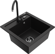 Mexen Vito chiuvetă de bucătărie din granit cu 1 compartiment și baterie Telma, negru - 6503-77-670200-70-B