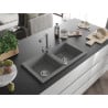 Mexen Mario Chiuvetă de granit cu 2 compartimente și baterie de bucătărie Duero, gri - 6504-71-671600-71