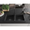 Mexen Mario chiuvetă de granit cu 2 compartimente cu baterie de bucătărie Duero, negru/argintiu metalic - 6504-73-671600-70-B