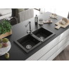 Mexen Mario chiuvetă granit 2 compartimente cu baterie de bucătărie Duero, negru/auriu metalic - 6504-75-671600-00
