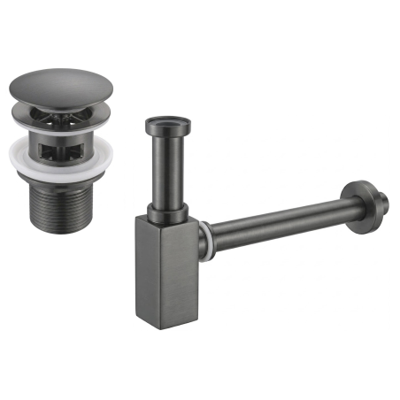 Mexen semi-sifon pătrat pentru chiuvetă cu dop click-clack, cu preaplin, gun gray periat - 7992060-66