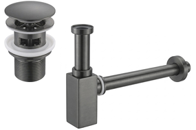 Mexen semi-sifon pătrat pentru chiuvetă cu dop click-clack, cu preaplin, gun gray periat - 7992060-66