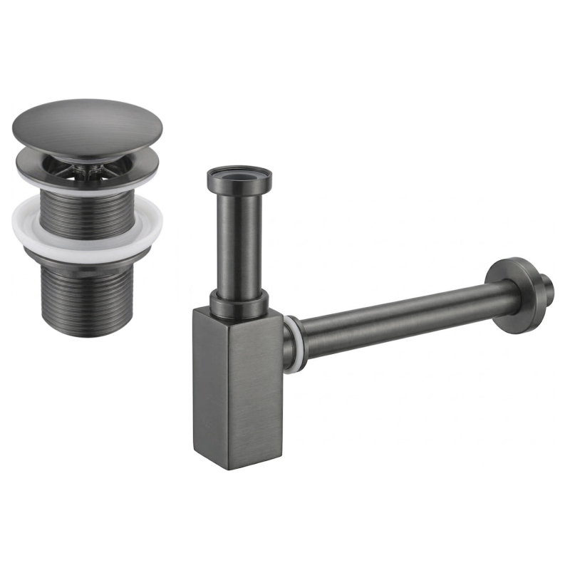 Mexen sifon parțial lavoar pătrat cu dop clic-clac, fără preaplin, gri pistol periat - 7991060-66