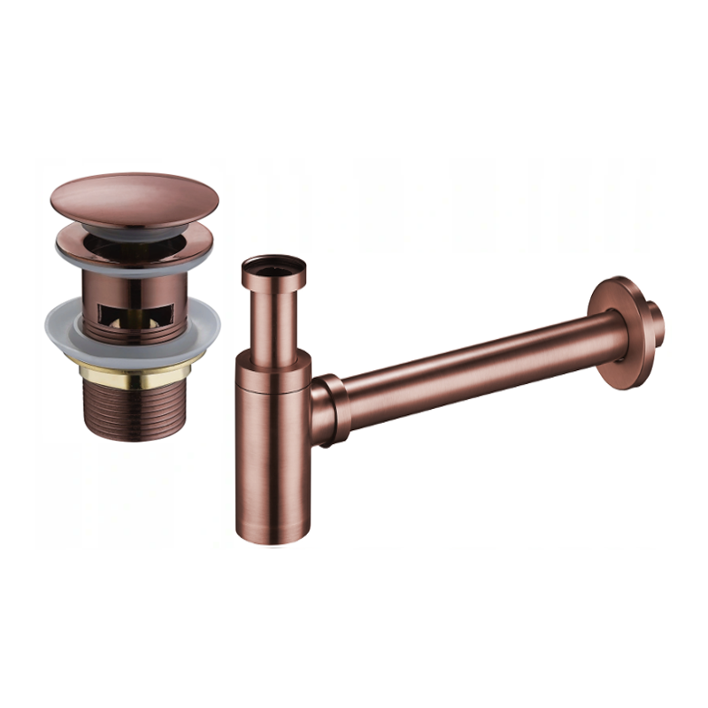 Mexen semisifon pentru chiuvetă rotund cu dop click-clack, cu preaplin, cupru antic - 7992050-45