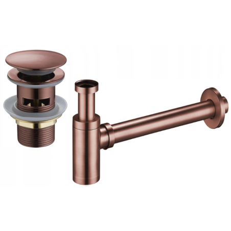 Mexen semisifon pentru chiuvetă rotund cu dop click-clack, cu preaplin, cupru antic - 7992050-45