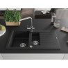 Mexen Matias chiuvetă de granit cu 1,5 cuve cu scurgător și baterie de bucătărie Duero, negru - 6502-77-671600-00
