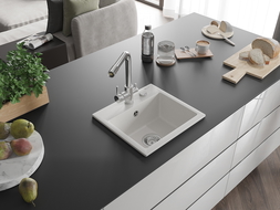 Mexen Milo chiuvetă de granit cu 1 compartiment cu baterie de bucătărie Duero, alb - 6505-20-671600-00