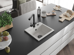Mexen Milo 1-medencés gránit mosogató Duero konyhai csapteleppel, fehér - 6505-20-671600-70