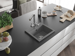 Mexen Milo chiuvetă de bucătărie din granit cu 1 compartiment și baterie de bucătărie Duero, gri - 6505-71-671600-00