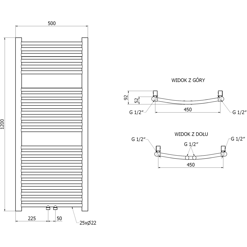 Mexen Ares radiator de baie 1200 x 500 mm, 420 W, auriu - W102-1200-500-00-50