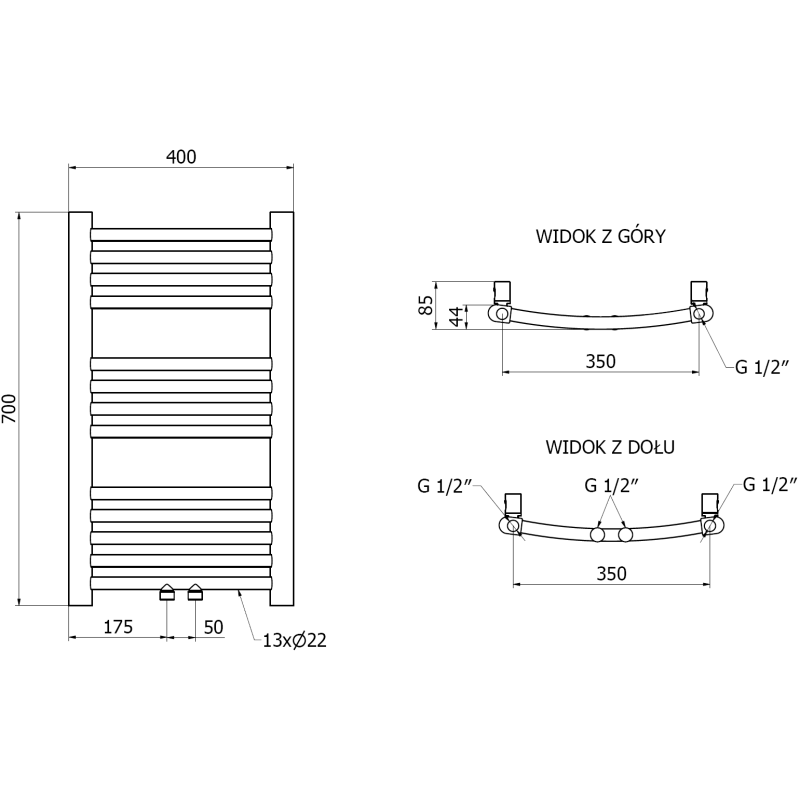 Mexen Ares Calorifer de baie 700 x 400 mm, 189 W, auriu - W102-0700-400-00-50