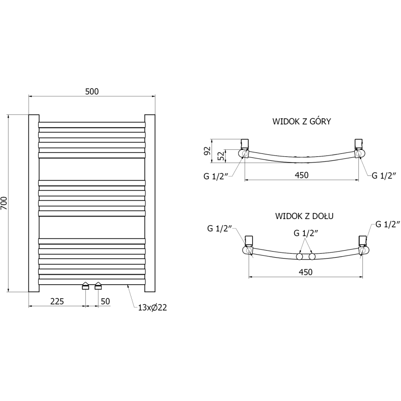 Mexen Ares fürdőszobai radiátor 700 x 500 mm, 226 W, arany - W102-0700-500-00-50
