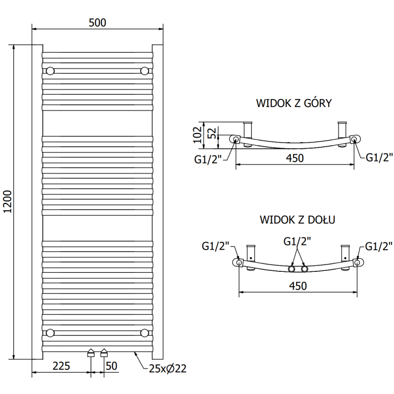 Mexen Ares radiator de baie 1200 x 600 mm, 490 W, auriu - W102-1200-600-00-50