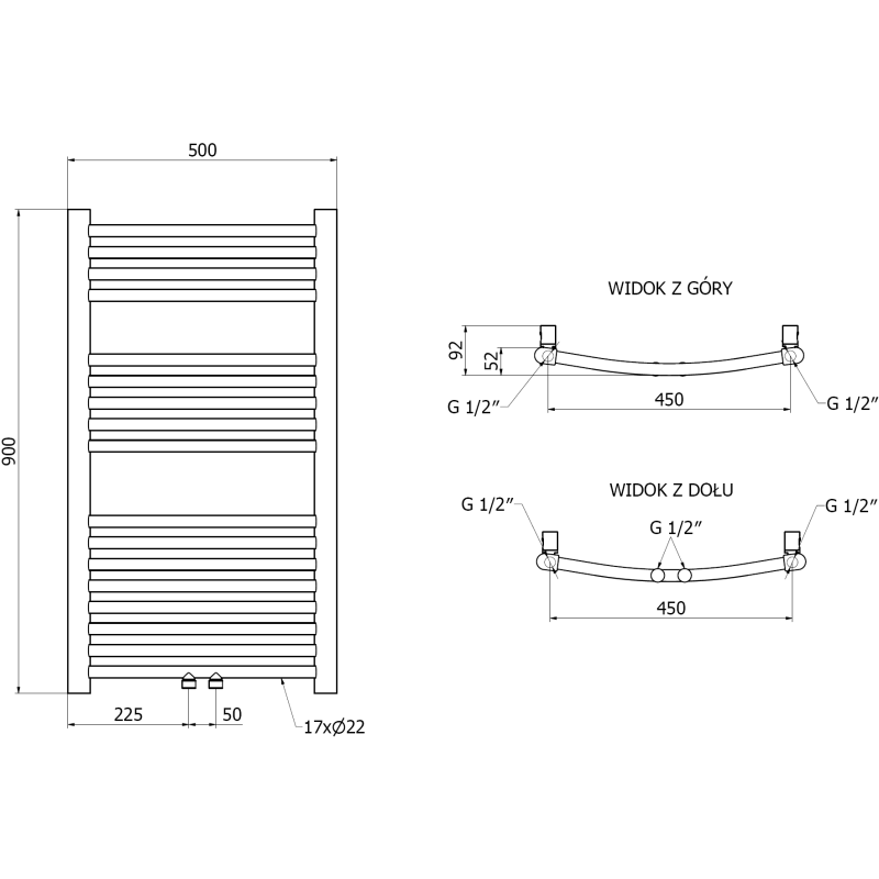 Mexen Ares radiator baie 900 x 500 mm, 294 W, auriu - W102-0900-500-00-50