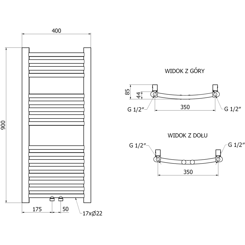 Mexen Ares radiator de baie 900 x 400 mm, 246 W, auriu - W102-0900-400-00-50