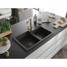Mexen Tomas gránit 2 rekeszes mosogató Duero konyhai csappal, fekete/arany metál - 6516-75-671600-50-B