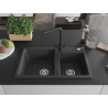 Mexen Tomas chiuvetă de granit cu 2 compartimente cu baterie de bucătărie Duero, negru pătat - 6516-76-671600-70