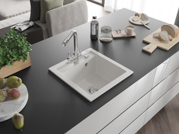 Mexen Vito 1 rekeszes gránit mosogató Duero konyhai csappal, fehér - 6503-20-671600-00