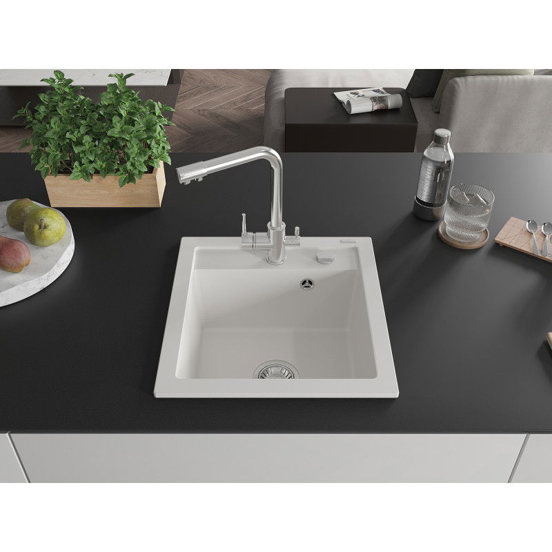 Mexen Vito chiuvetă de bucătărie din granit cu 1 cuvă cu baterie Duero, alb - 6503-20-671600-00