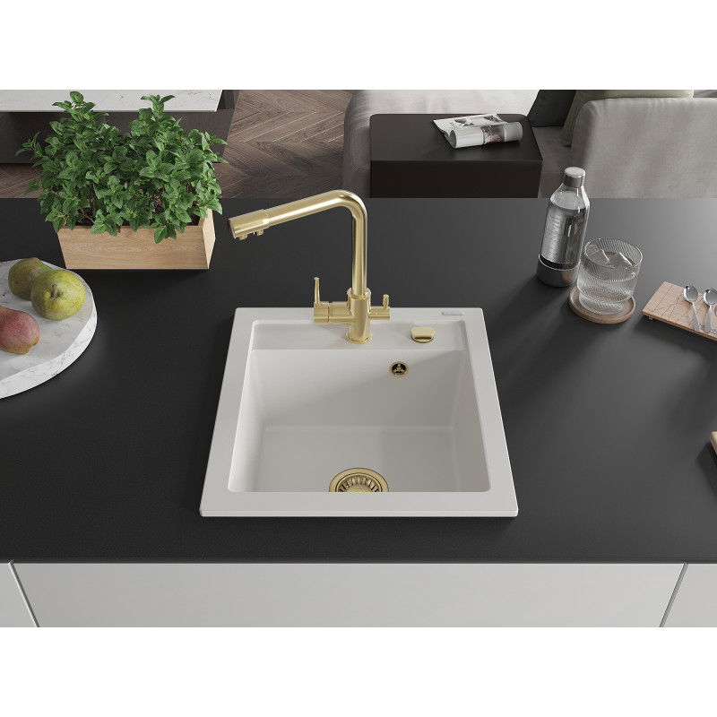 Mexen Vito chiuvetă din granit cu 1 compartiment cu baterie de bucătărie Duero, alb - 6503-20-671600-50