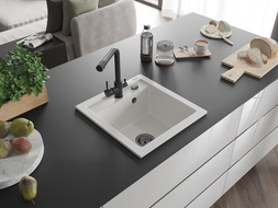Mexen Vito chiuvetă de bucătărie granit 1-compartiment cu baterie Duero, alb - 6503-20-671600-70