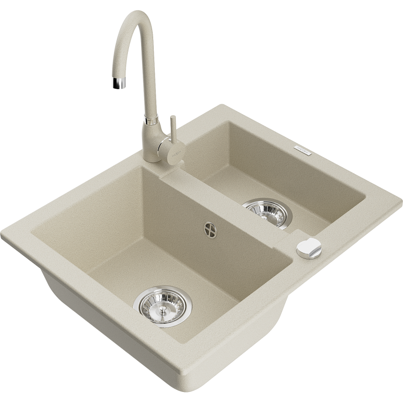 Mexen Carlos gránit mosogató 1,5 medencés konyhai csapteleppel Telma, beige - 6518-69-670200-69