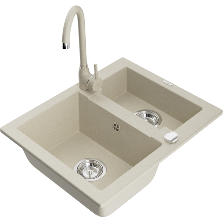 Mexen Carlos gránit mosogató 1,5 medencés konyhai csapteleppel Telma, beige - 6518-69-670200-69