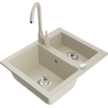 Mexen Carlos gránit mosogató 1,5 medencés konyhai csapteleppel Telma, beige - 6518-69-670200-69