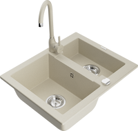 Mexen Carlos gránit mosogató 1,5 medencés konyhai csapteleppel Telma, beige - 6518-69-670200-69