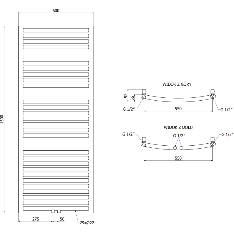Mexen Ares elektromos radiátor 1500 x 600 mm, 600 W, arany - W102-1500-600-2600-50