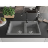 Mexen Tomas chiuvetă de granit cu 2 compartimente cu baterie de bucătărie Telma, gri - 6516-71-670200-70